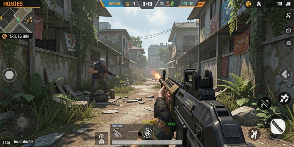 Screenshot gameplay <strong>HOKI65</strong> yang menampilkan aksi tembak-menembak yang mendebarkan.