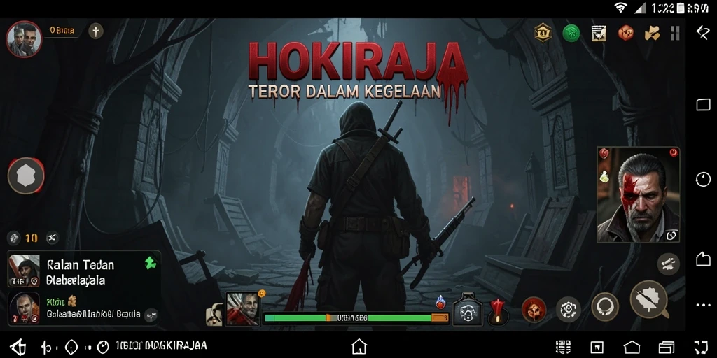Screenshot gameplay HOKIRAJA menampilkan atmosfer menakutkan dan mencekam.