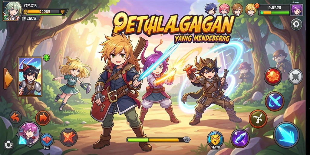 Tampilan gameplay seru dengan karakter anime favorit.