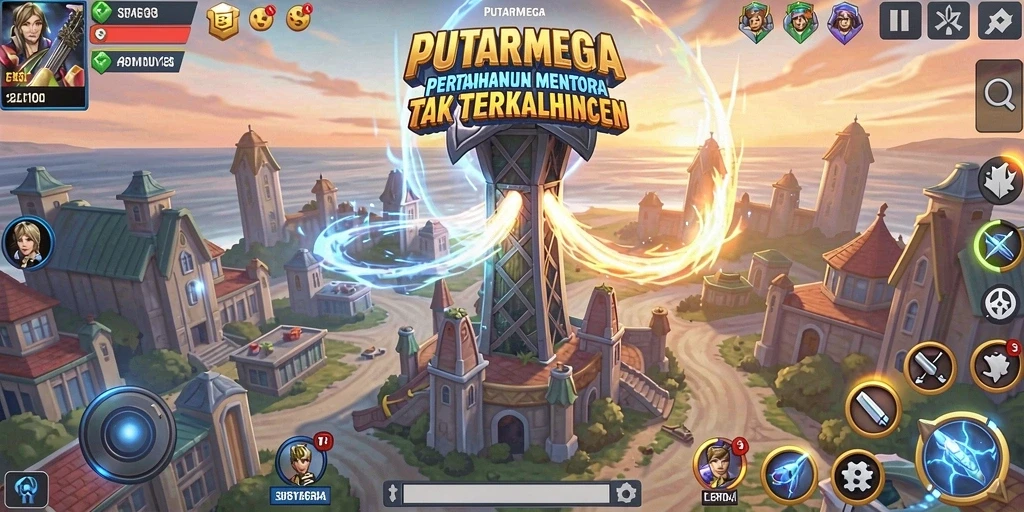 Tampilan gameplay PUTARMEGA yang menegangkan dalam Tower Defense.