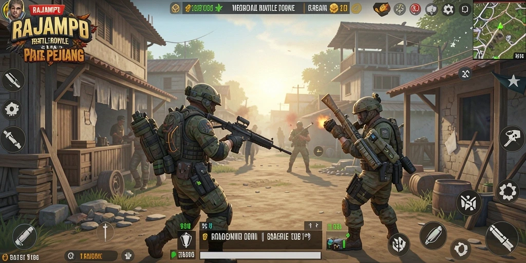 Tampilan menegangkan dari gameplay <strong>RAJAMPO</strong> di medan perang Battle Royale.
