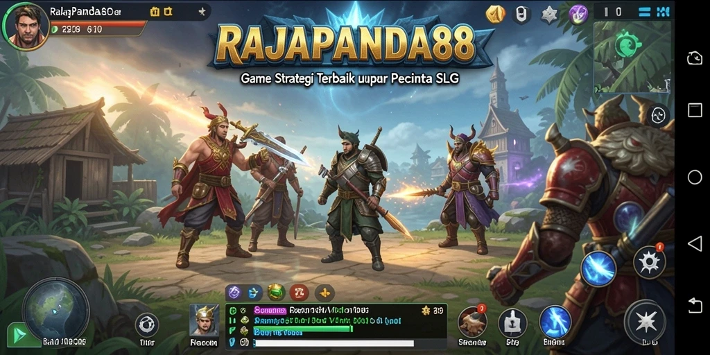 Tampilan permainan RAJAPANDA88 dengan panggung pertempuran seru.