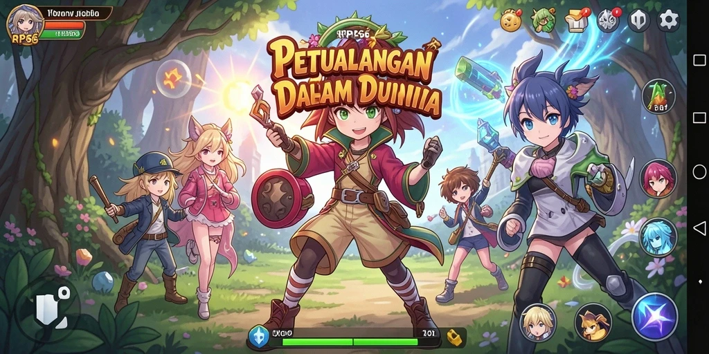 Screenshot gameplay RP66 yang menampilkan petualangan karakter anime.