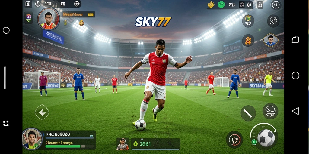 Tampilan gameplay menarik dari SKY77 yang menunjukkan aksi sepak bola nyata.