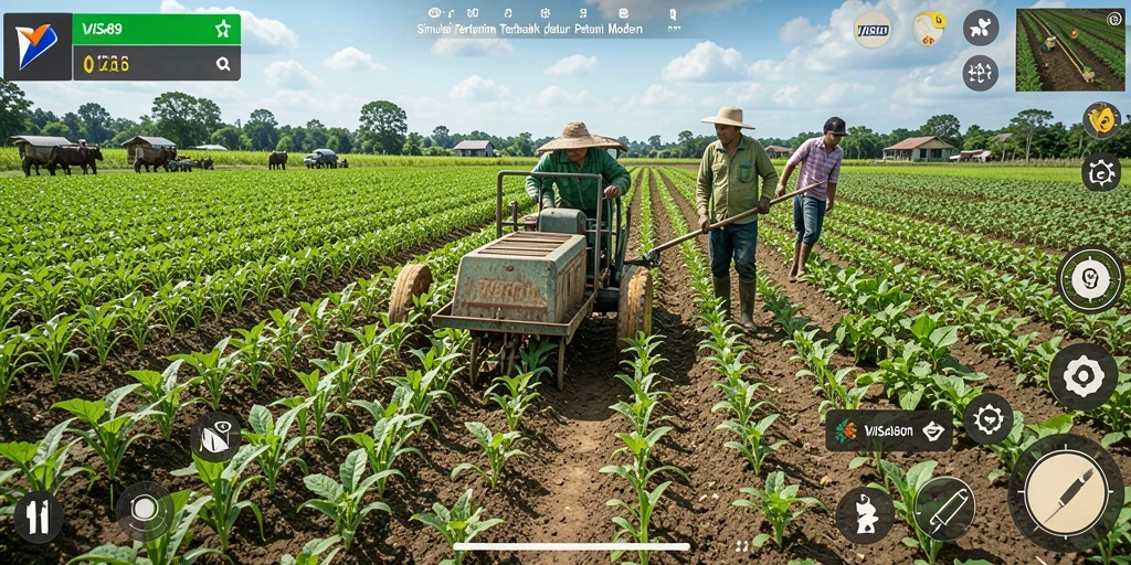 Tampilan gameplay <strong>VISA89</strong> yang menakjubkan dengan aktivitas bertani.